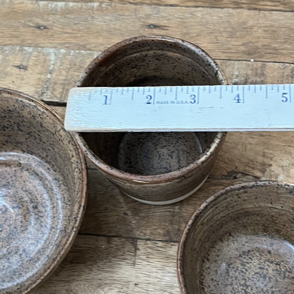 Studio Art Stoneware Bowl & Cup Set (3) Speckled Two Tone Dipped Semi-Matte - Picture 4 of 16